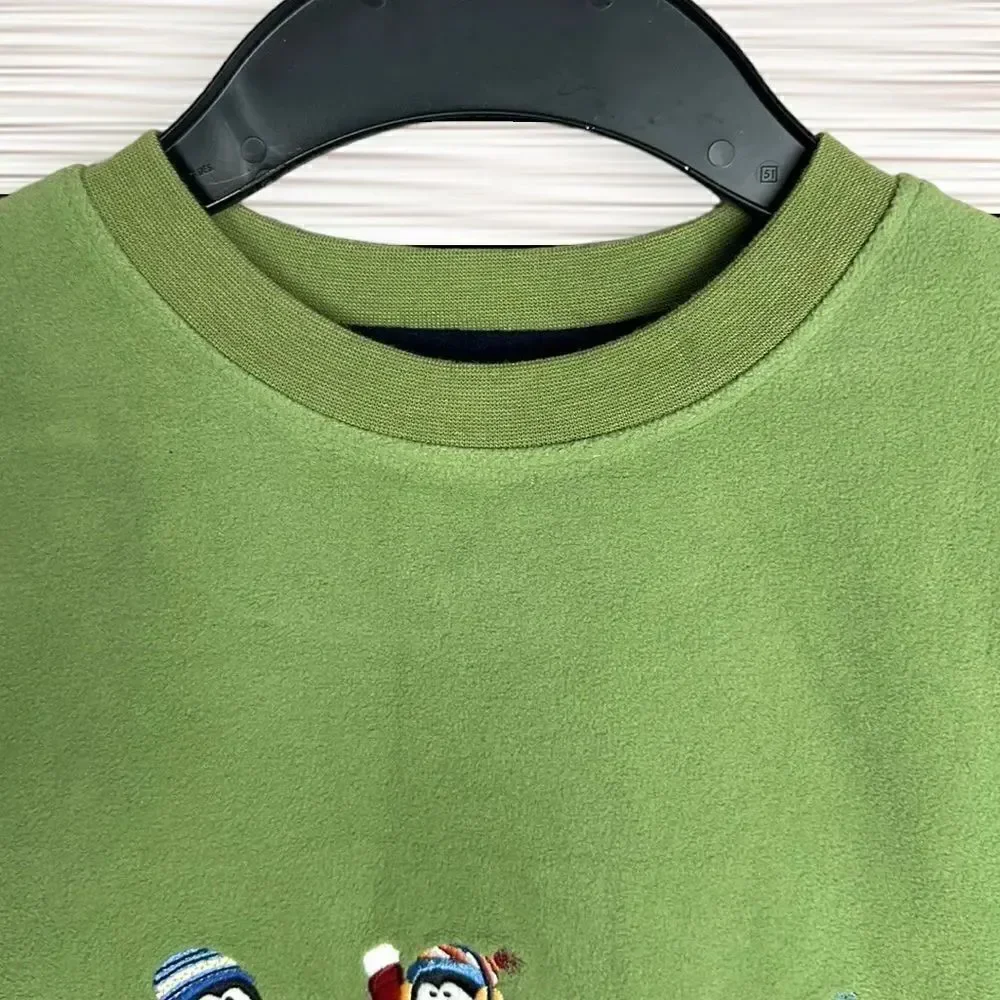 NWT New TALBOTS Kids Vintage Fleece Green Sweatshirt Skating Snowmans size 4